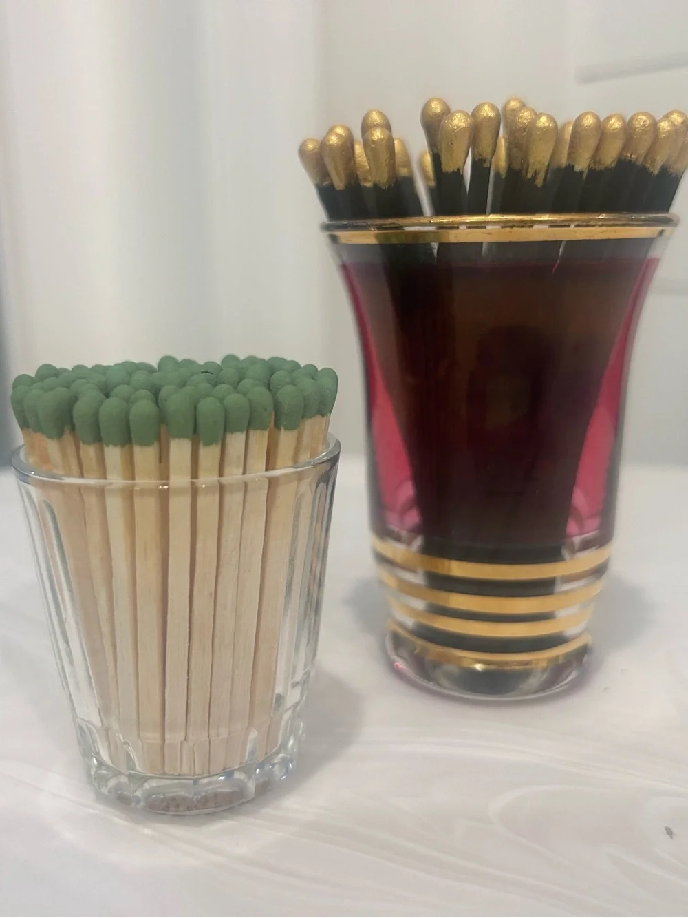 Repurpose restyle Vintage striker Glass wooden Match Holders stocking stuffers!